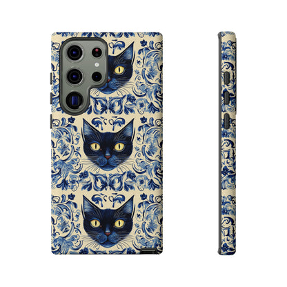 Tough Phone Cases - Mediterranean Tile Motif With Blue Cats