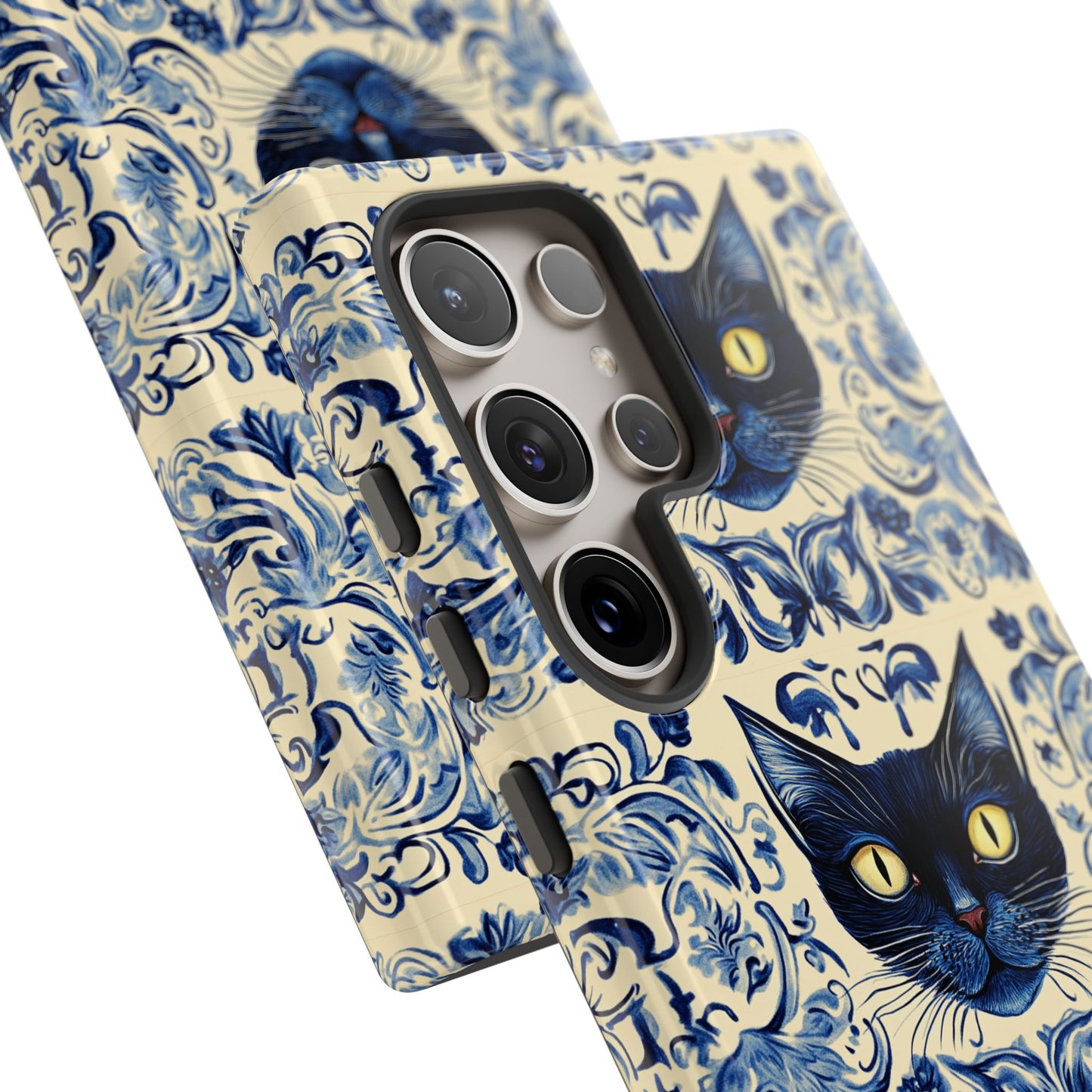Tough Phone Cases - Mediterranean Tile Motif With Blue Cats