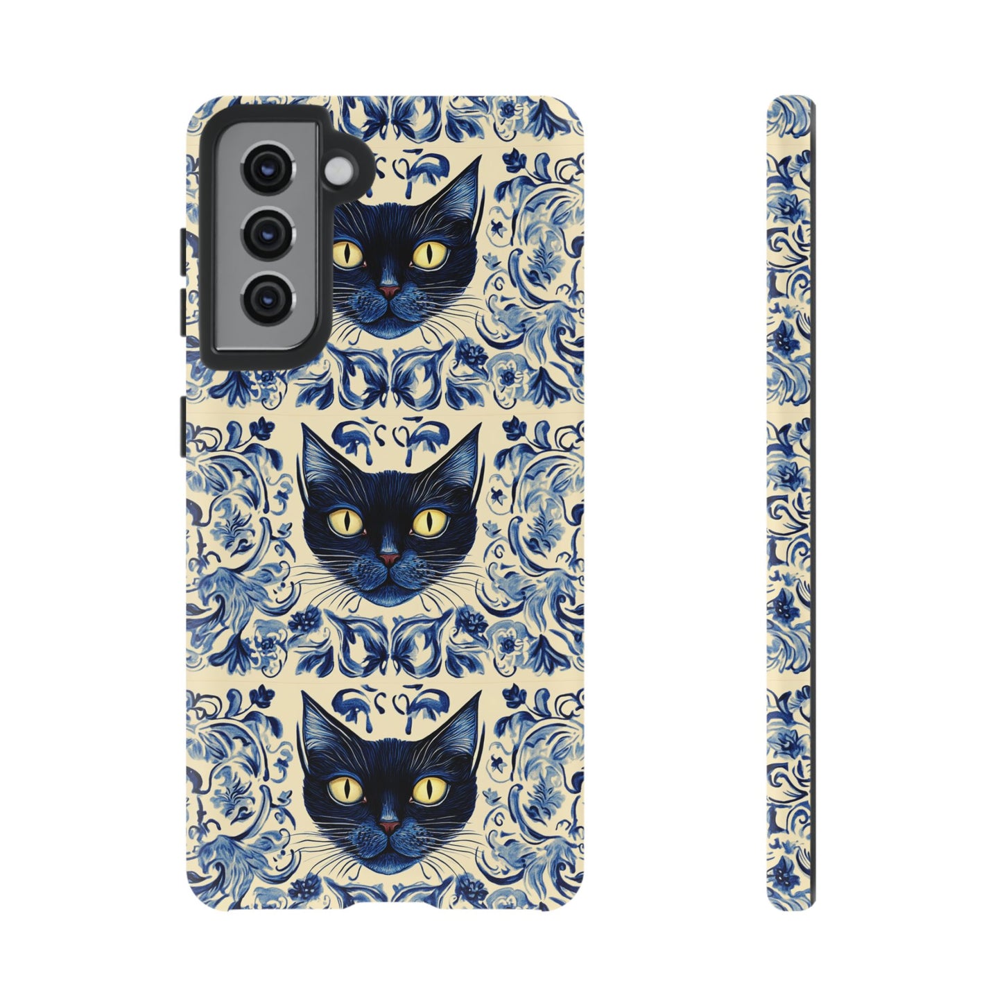 Tough Phone Cases - Mediterranean Tile Motif With Blue Cats