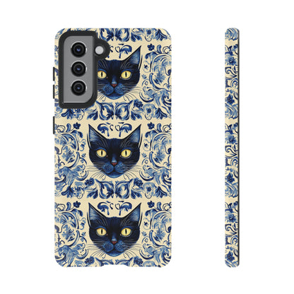 Tough Phone Cases - Mediterranean Tile Motif With Blue Cats