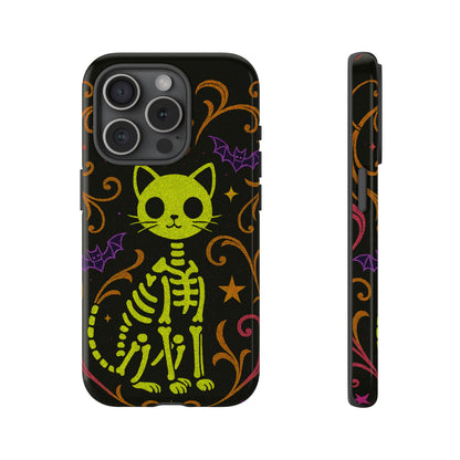 Halloween Cat Skeleton Phone Case Cute Spooky Neon iPhone Samsung Pixel Case