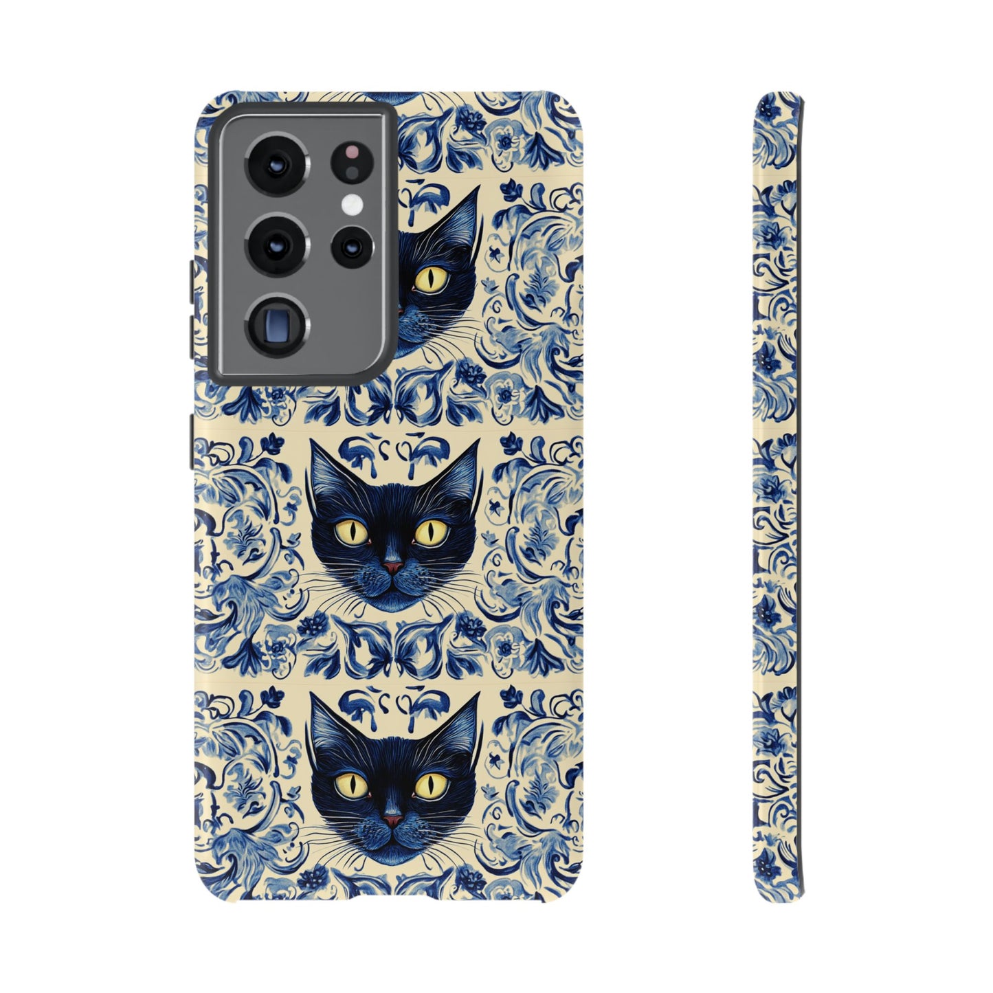 Tough Phone Cases - Mediterranean Tile Motif With Blue Cats
