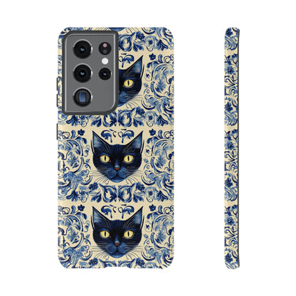 Tough Phone Cases - Mediterranean Tile Motif With Blue Cats