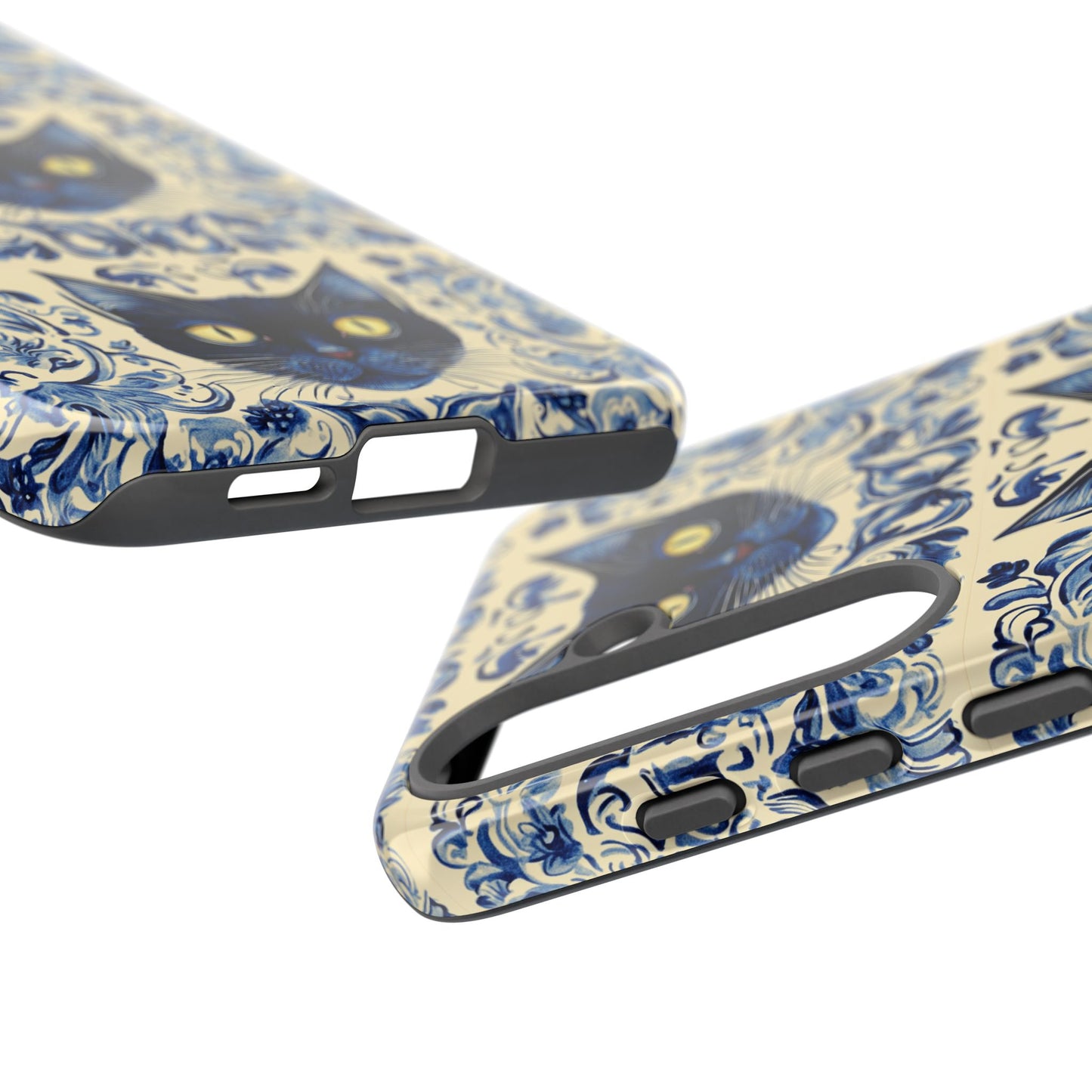 Tough Phone Cases - Mediterranean Tile Motif With Blue Cats