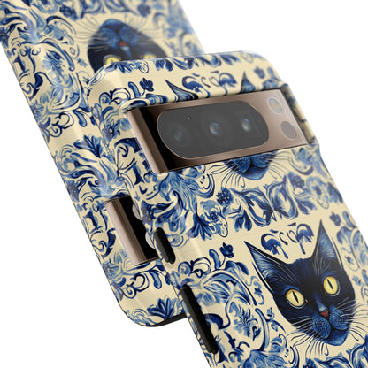 Tough Phone Cases - Mediterranean Tile Motif With Blue Cats