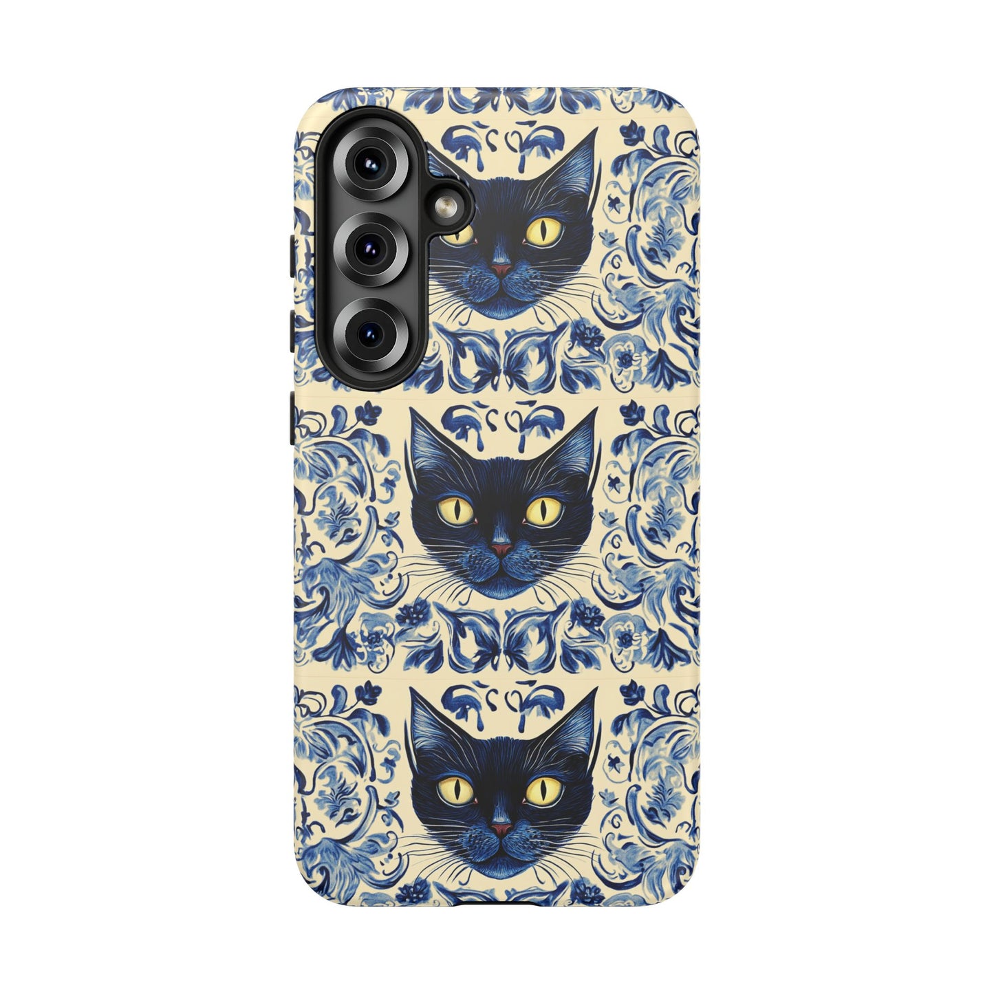 Tough Phone Cases - Mediterranean Tile Motif With Blue Cats