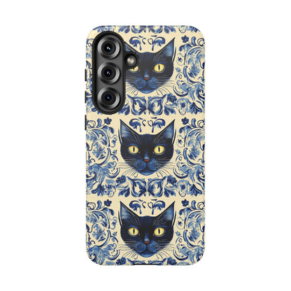 Tough Phone Cases - Mediterranean Tile Motif With Blue Cats