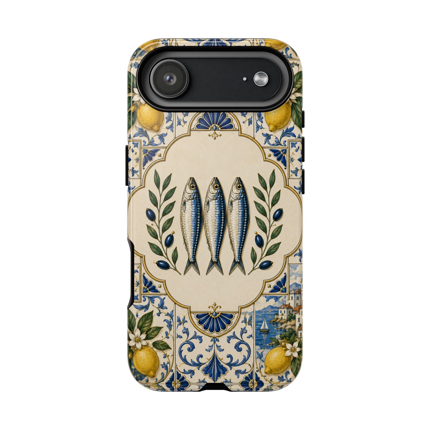Mediterranean Sardine Phone Case – Portuguese Tile Lemon Coastal Tough Case