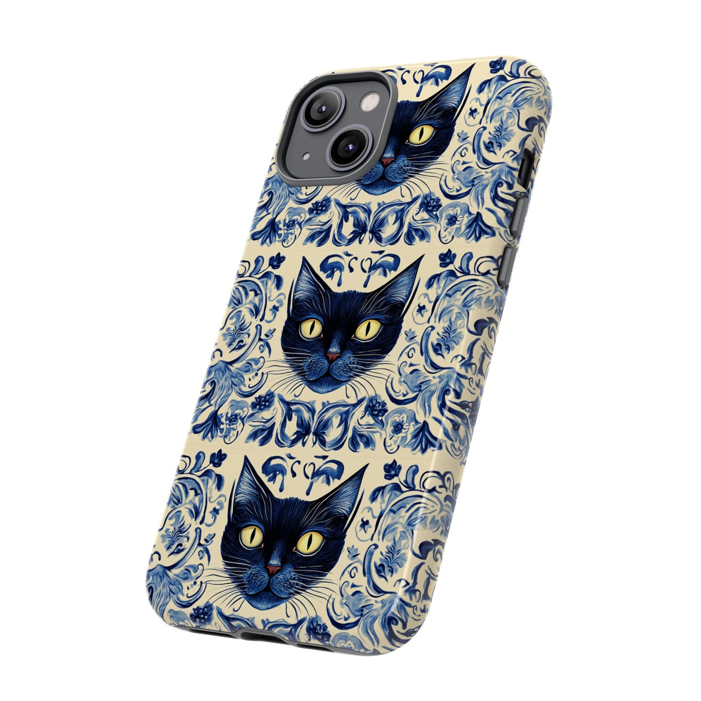 Tough Phone Cases - Mediterranean Tile Motif With Blue Cats