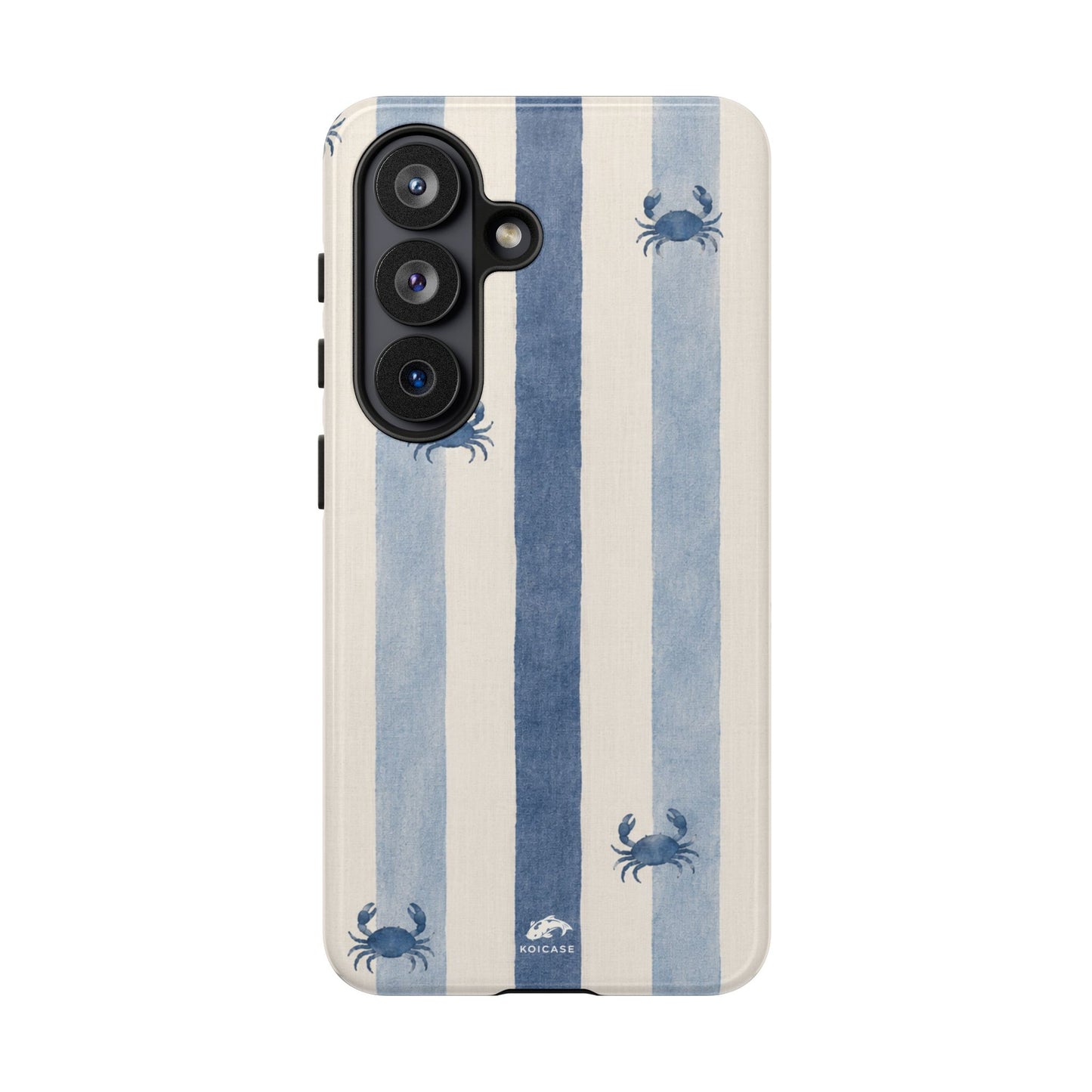 Blue Crab Coastal Phone Case | Minimalist Beach Stripe