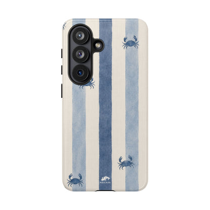 Blue Crab Coastal Phone Case | Minimalist Beach Stripe
