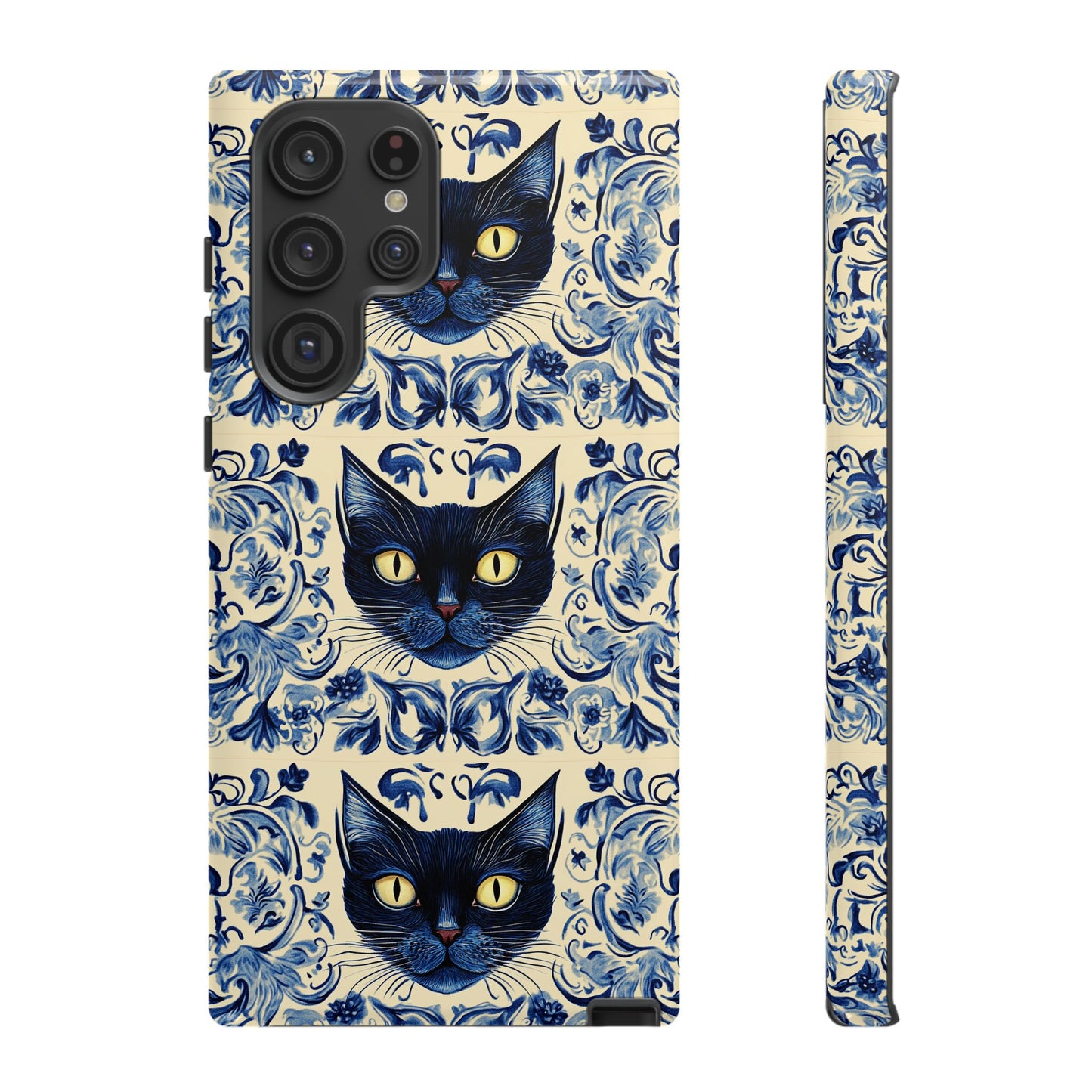 Tough Phone Cases - Mediterranean Tile Motif With Blue Cats
