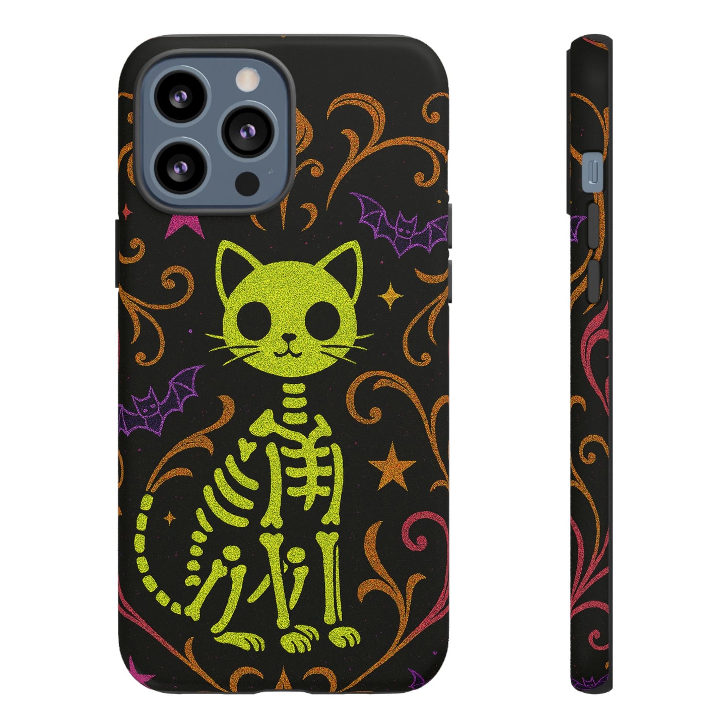 Halloween Cat Skeleton Phone Case Cute Spooky Neon iPhone Samsung Pixel Case