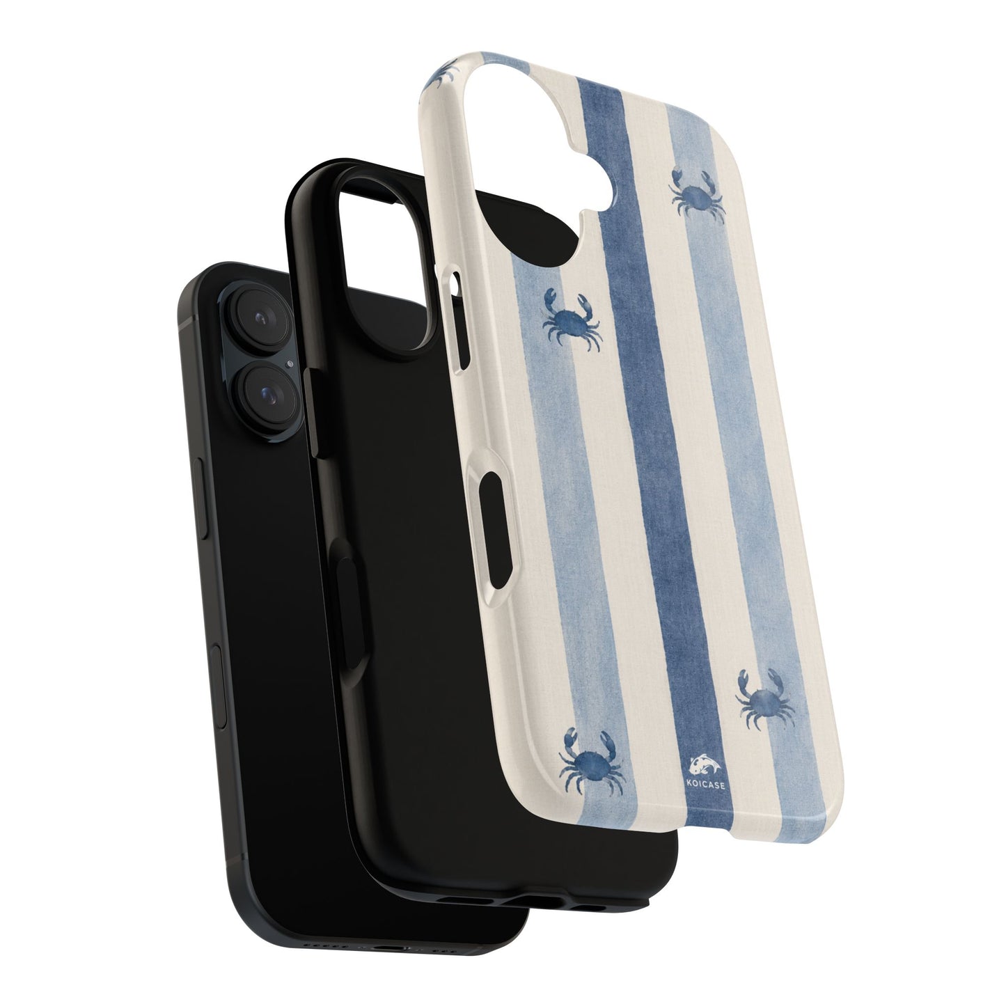Blue Crab Coastal Phone Case | Minimalist Beach Stripe