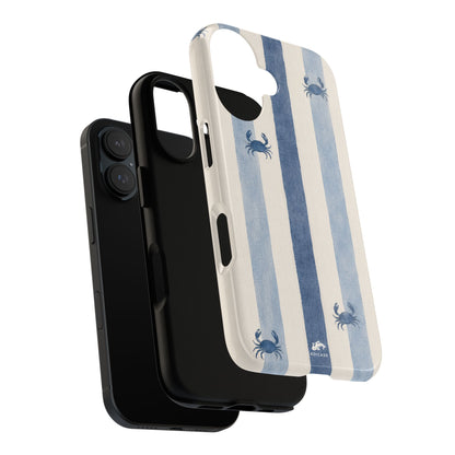 Blue Crab Coastal Phone Case | Minimalist Beach Stripe