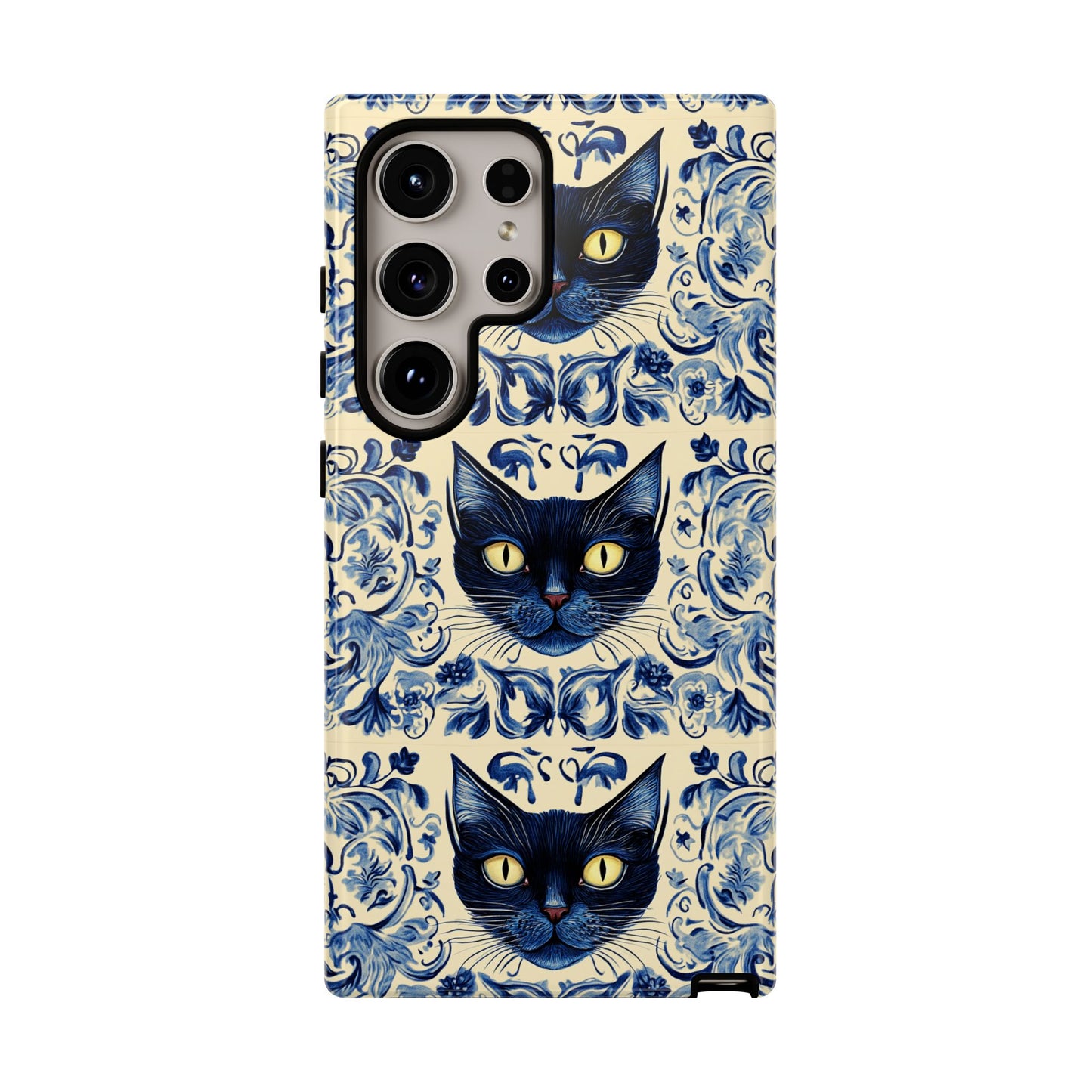 Tough Phone Cases - Mediterranean Tile Motif With Blue Cats
