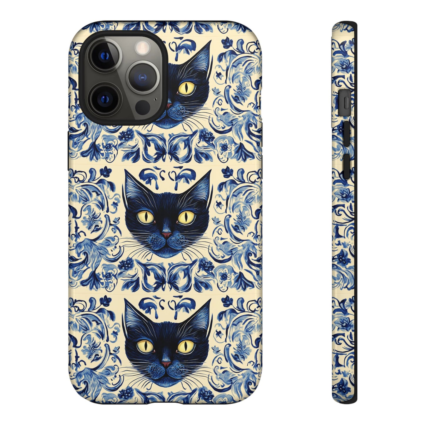 Tough Phone Cases - Mediterranean Tile Motif With Blue Cats
