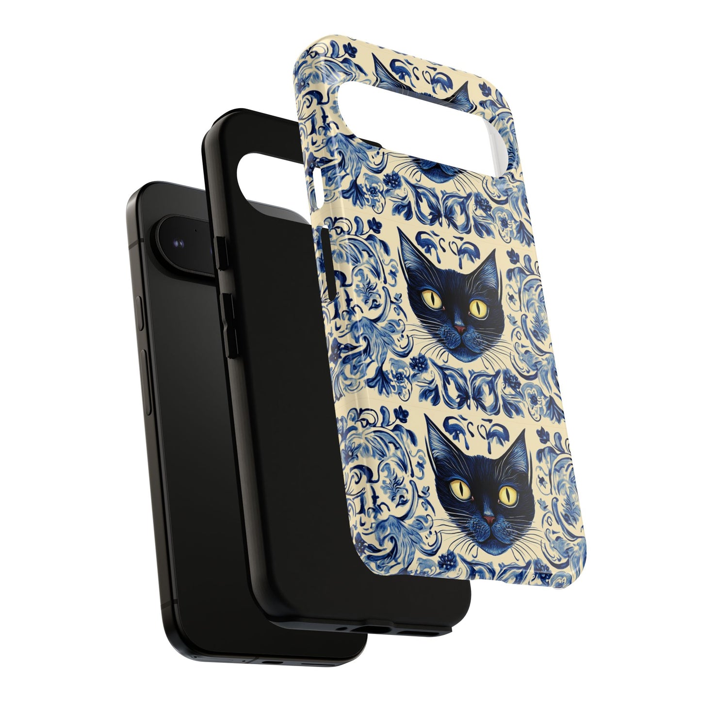 Tough Phone Cases - Mediterranean Tile Motif With Blue Cats