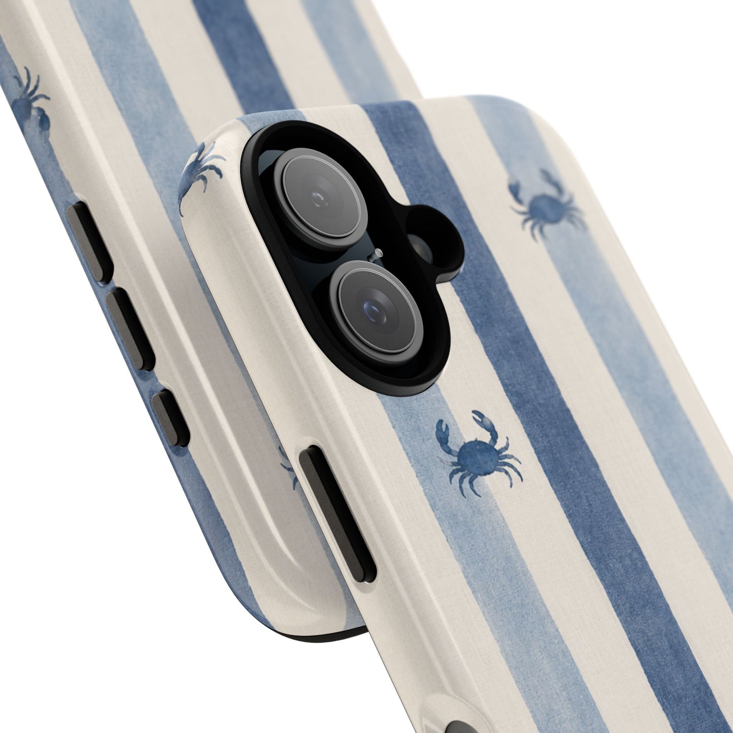 Blue Crab Coastal Phone Case | Minimalist Beach Stripe