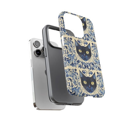 Tough Phone Cases - Mediterranean Tile Motif With Blue Cats