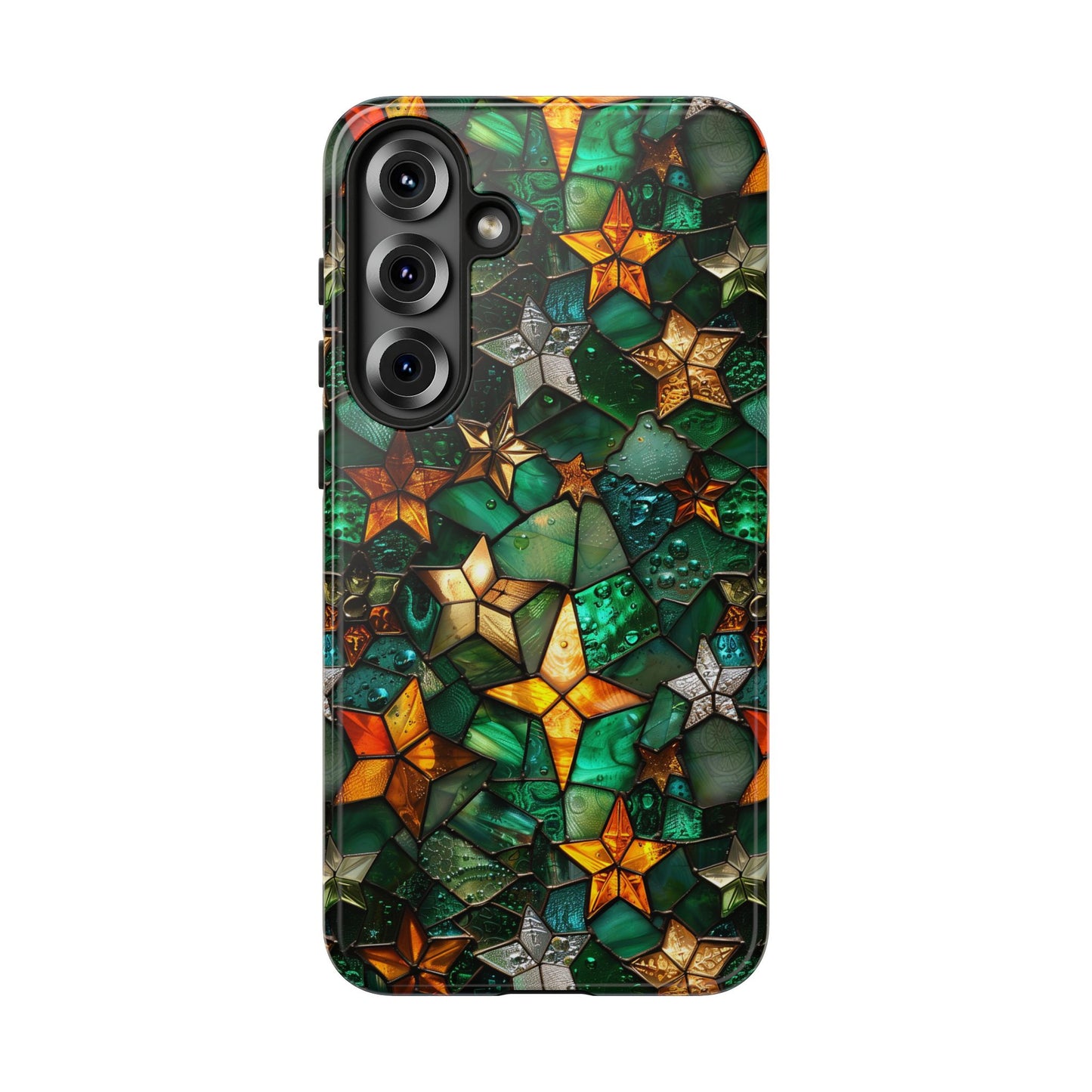 Green Stained Glass Phone Case With Gold Stars