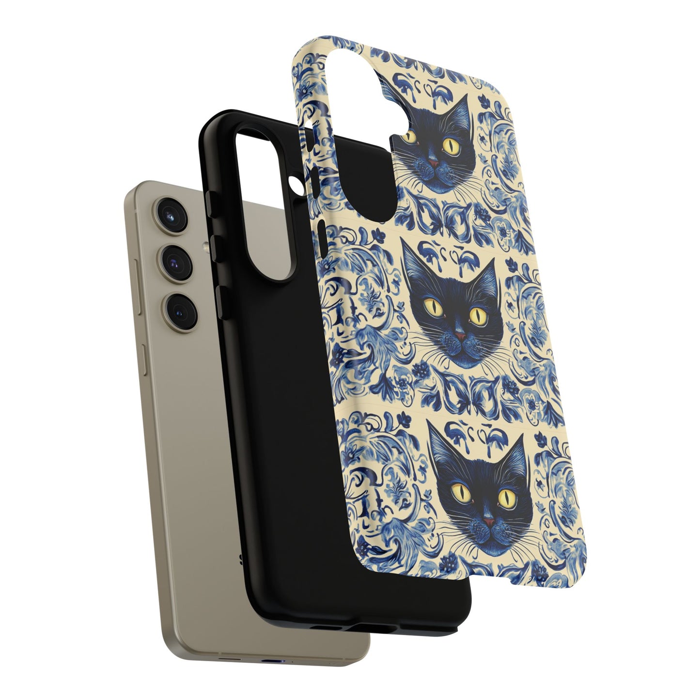 Tough Phone Cases - Mediterranean Tile Motif With Blue Cats