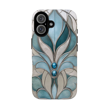 Art Deco Aquamarine Stained Glass Phone Case Luxury Blue iPhone Samsung Pixel Case