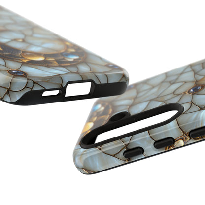 Celestial Phone Case – White Stained Glass & Gold Moon Design