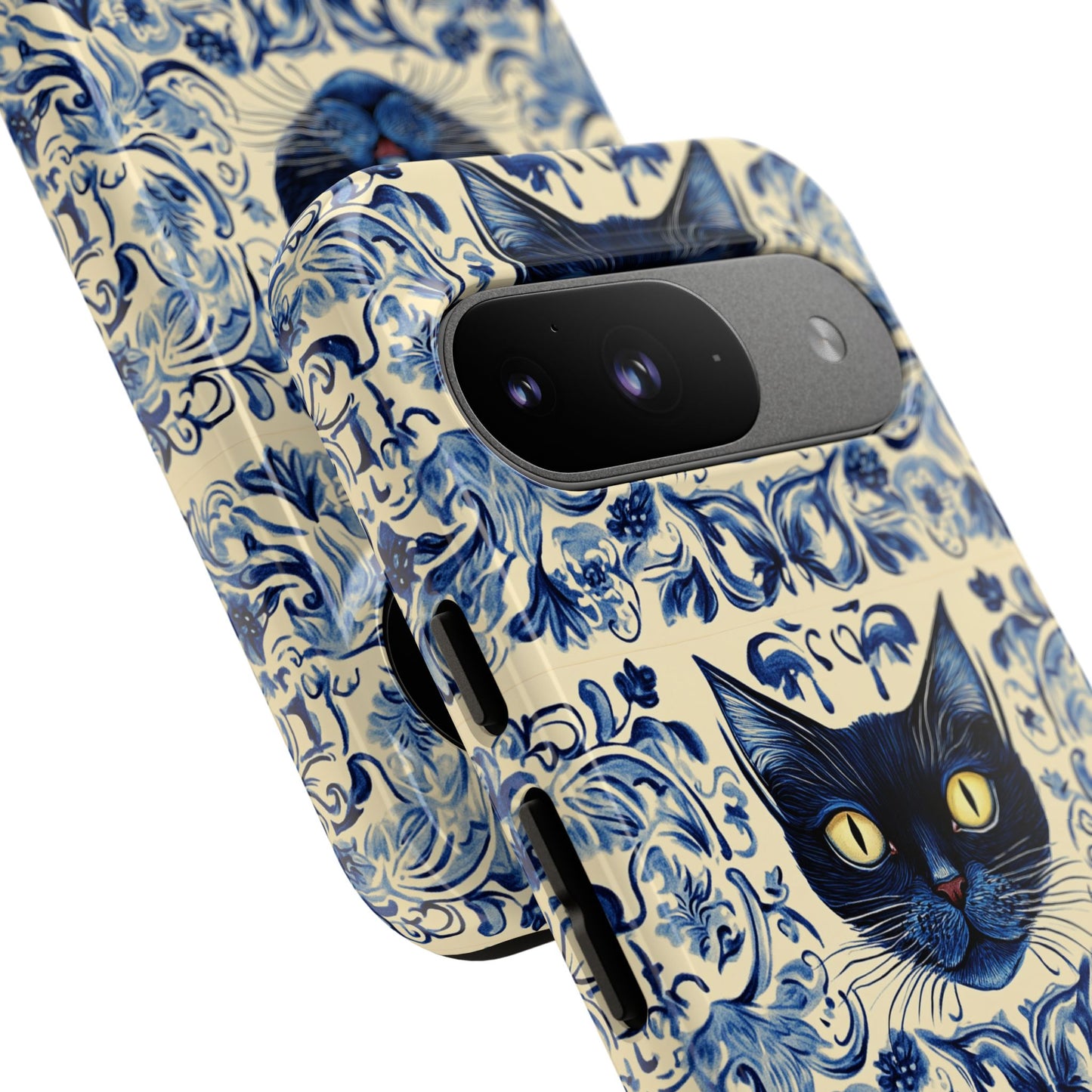 Tough Phone Cases - Mediterranean Tile Motif With Blue Cats