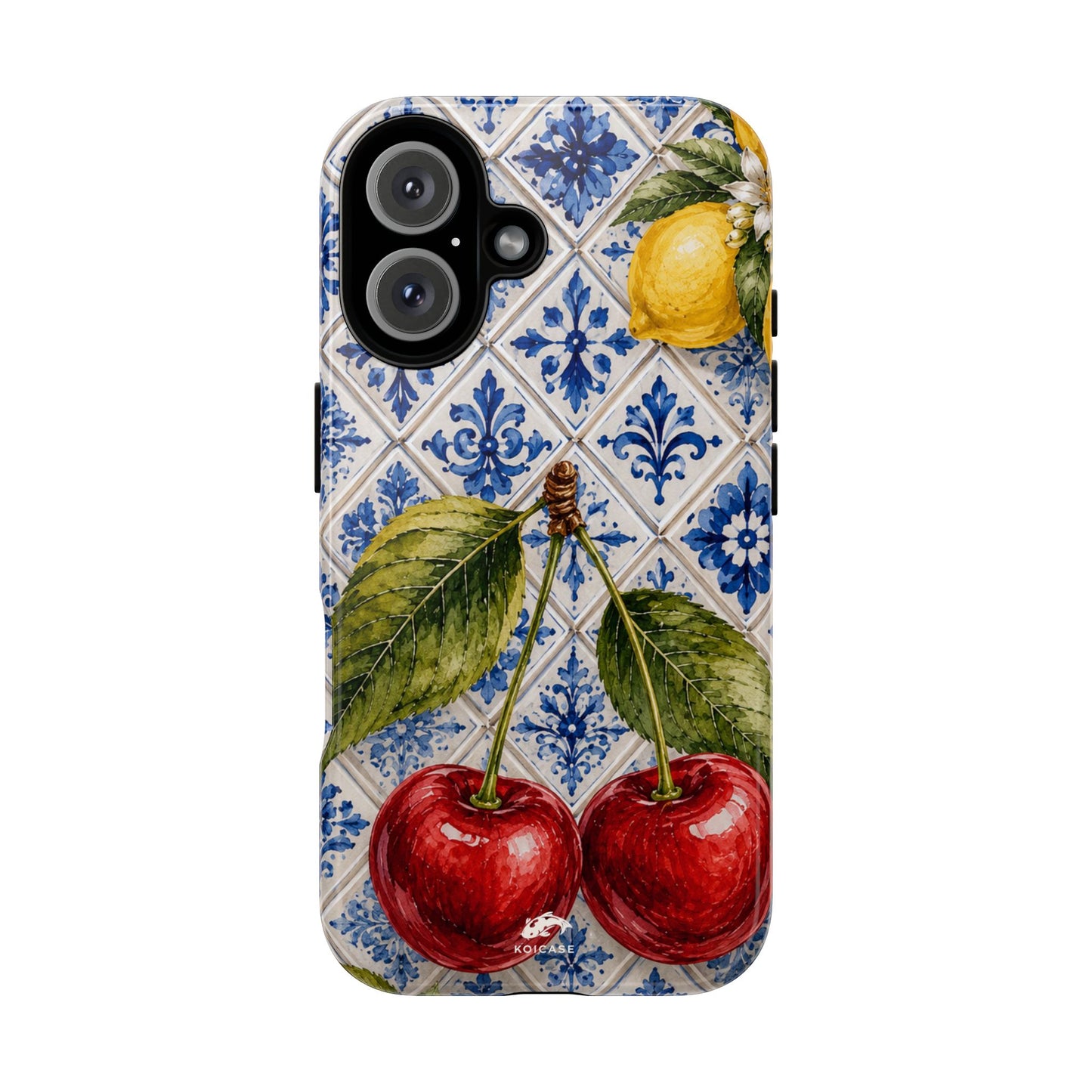 Cherry Phone Case, Portuguese Tile iPhone Case, Mediterranean Fruit Cover, Azulejo Samsung Galaxy Case, Botanical Pixel Case