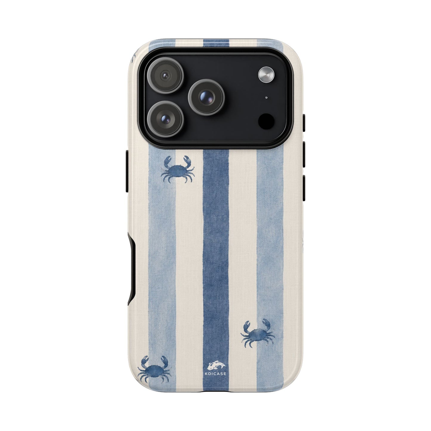 Blue Crab Coastal Phone Case | Minimalist Beach Stripe