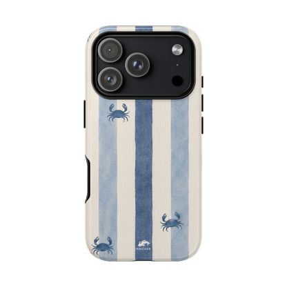 Blue Crab Coastal Phone Case | Minimalist Beach Stripe