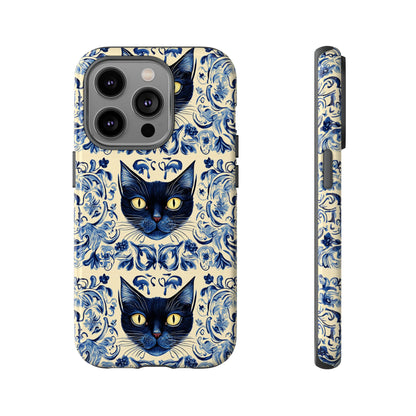 Tough Phone Cases - Mediterranean Tile Motif With Blue Cats