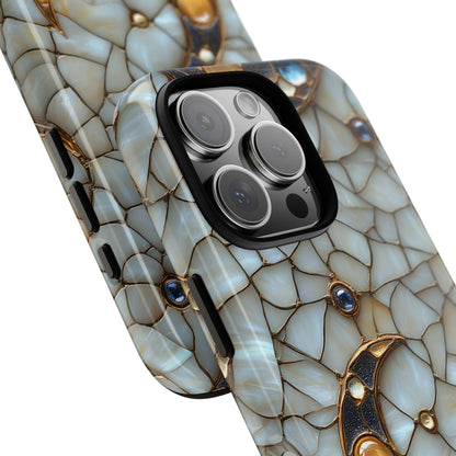 Celestial Phone Case – White Stained Glass & Gold Moon Design