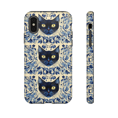 Tough Phone Cases - Mediterranean Tile Motif With Blue Cats