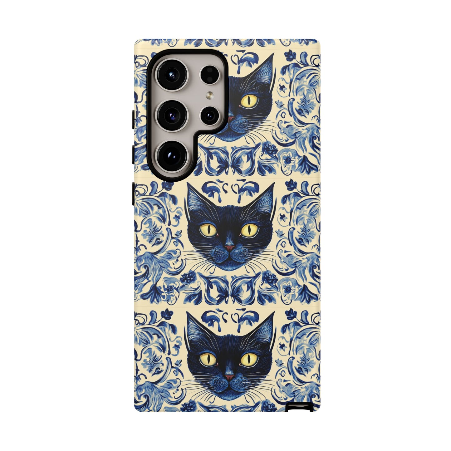 Tough Phone Cases - Mediterranean Tile Motif With Blue Cats