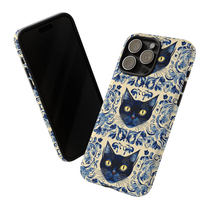 Tough Phone Cases - Mediterranean Tile Motif With Blue Cats