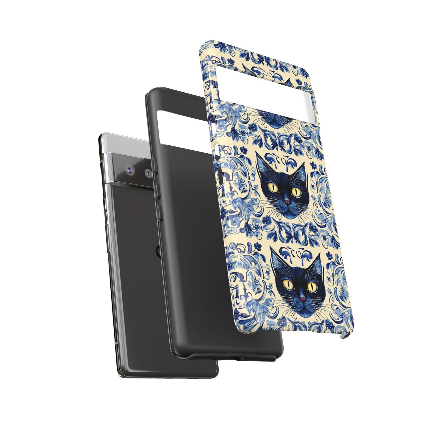 Tough Phone Cases - Mediterranean Tile Motif With Blue Cats