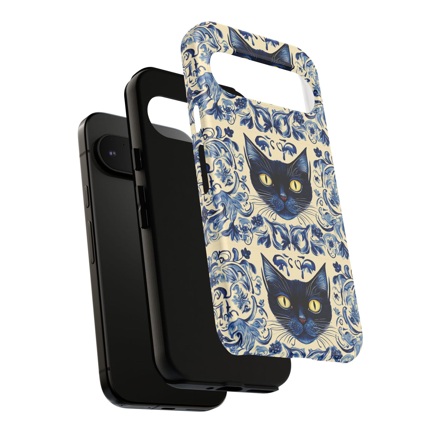 Tough Phone Cases - Mediterranean Tile Motif With Blue Cats