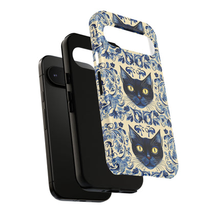Tough Phone Cases - Mediterranean Tile Motif With Blue Cats