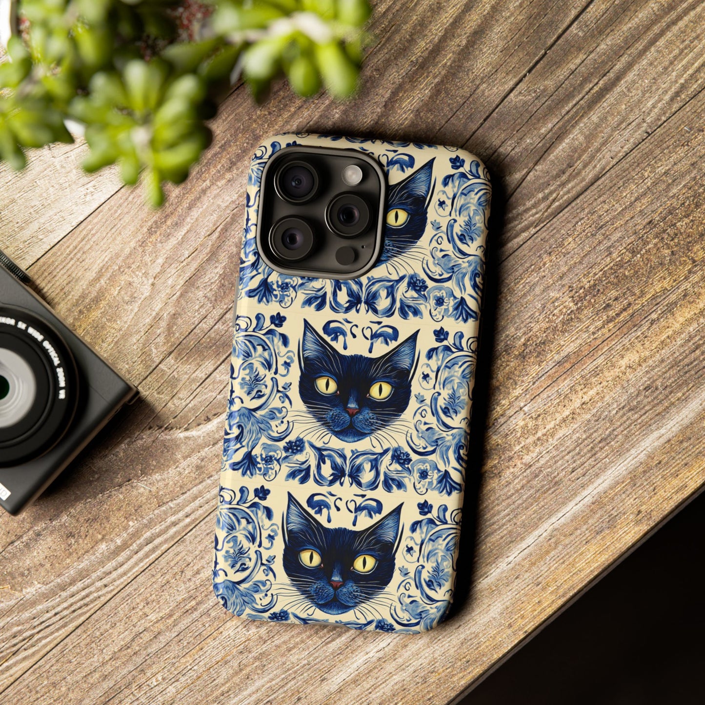 Tough Phone Cases - Mediterranean Tile Motif With Blue Cats