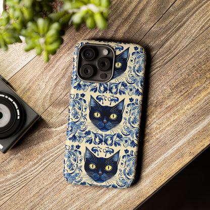 Tough Phone Cases - Mediterranean Tile Motif With Blue Cats