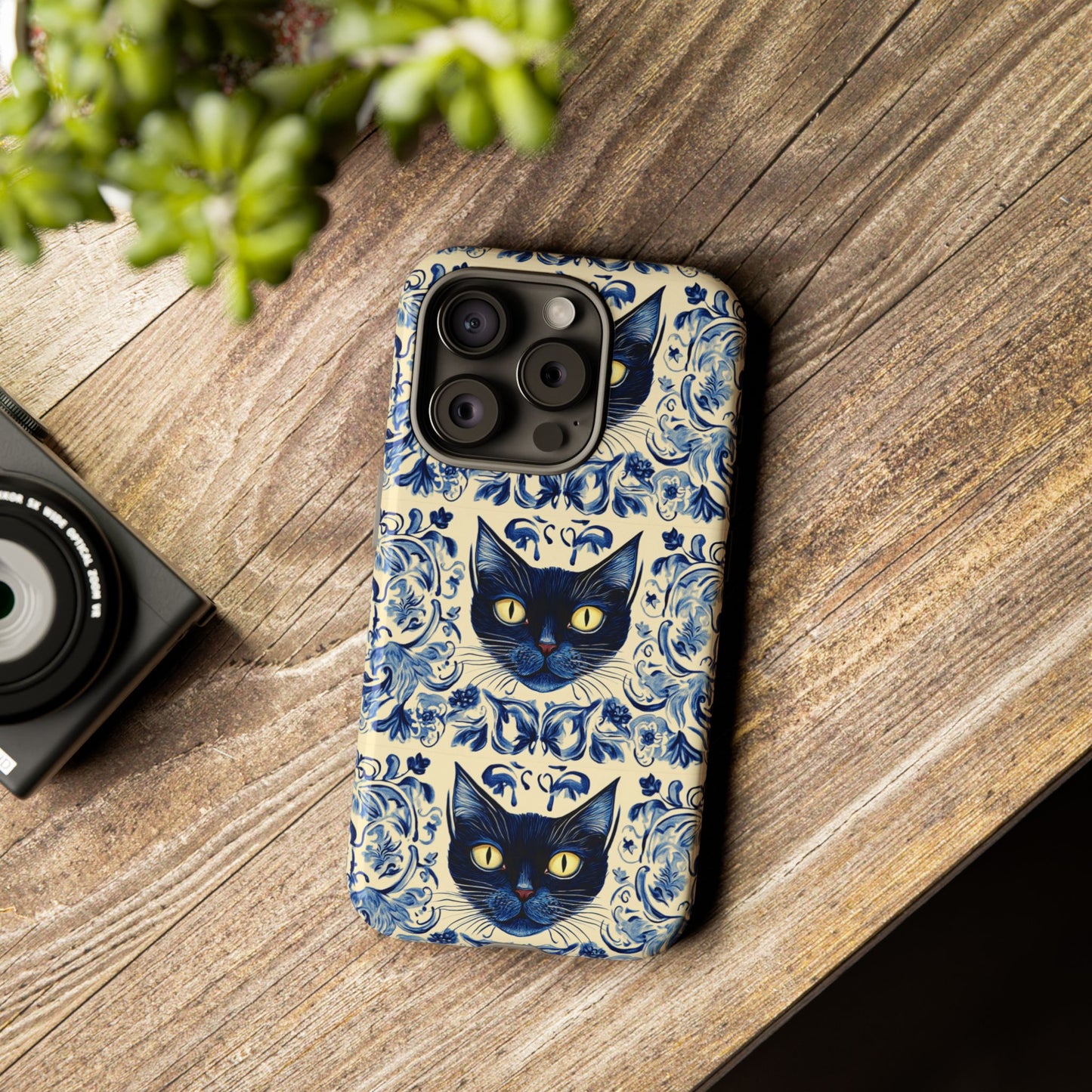 Tough Phone Cases - Mediterranean Tile Motif With Blue Cats