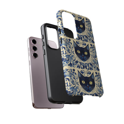 Tough Phone Cases - Mediterranean Tile Motif With Blue Cats