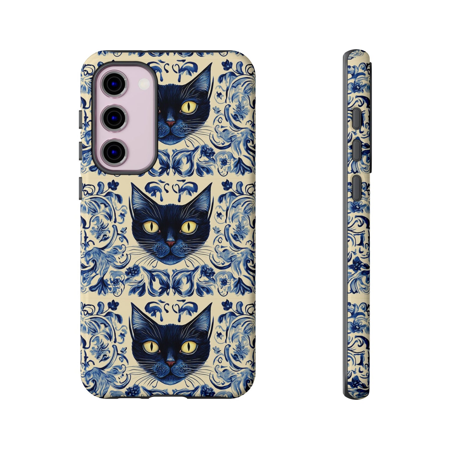 Tough Phone Cases - Mediterranean Tile Motif With Blue Cats