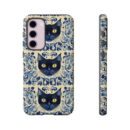 Tough Phone Cases - Mediterranean Tile Motif With Blue Cats