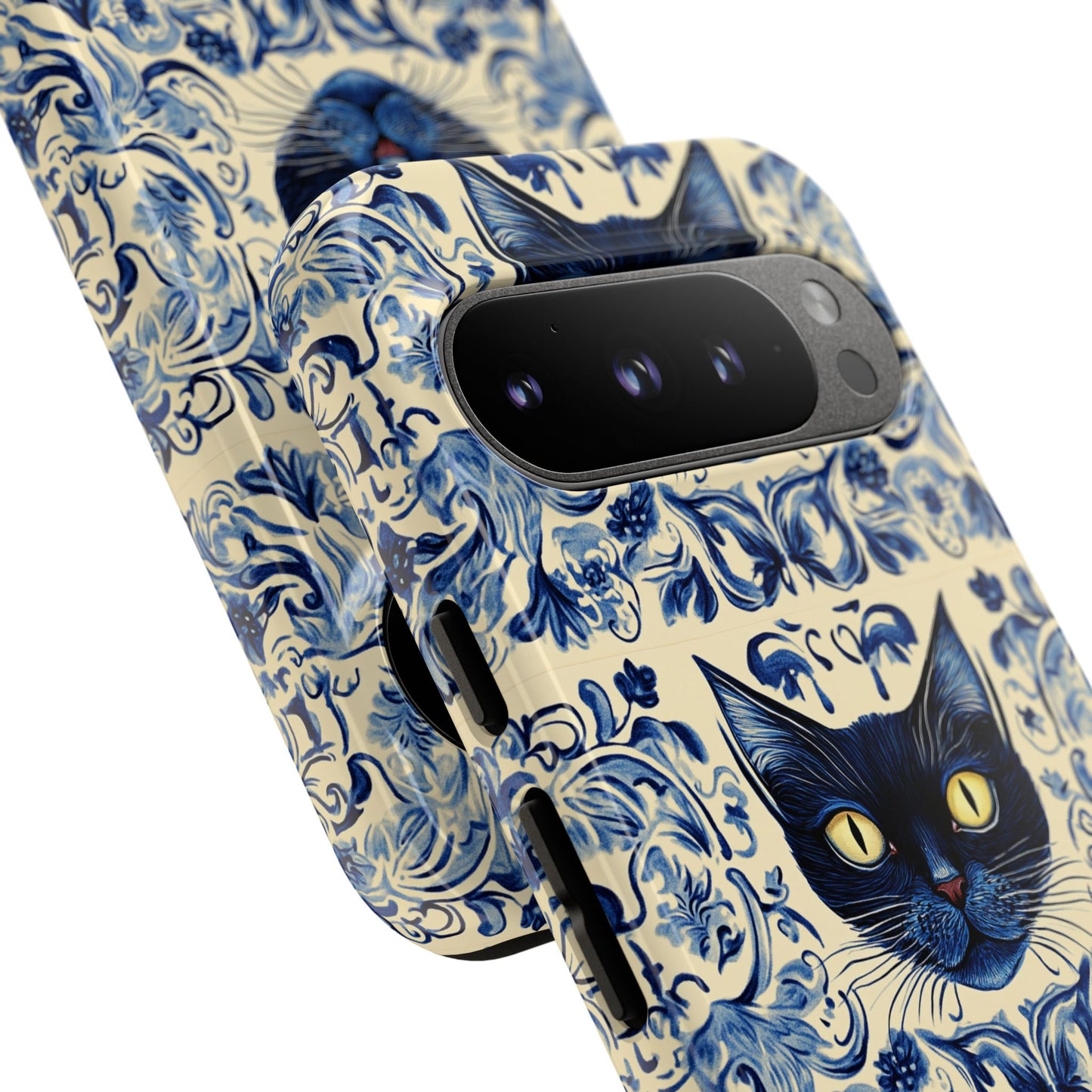 Tough Phone Cases - Mediterranean Tile Motif With Blue Cats