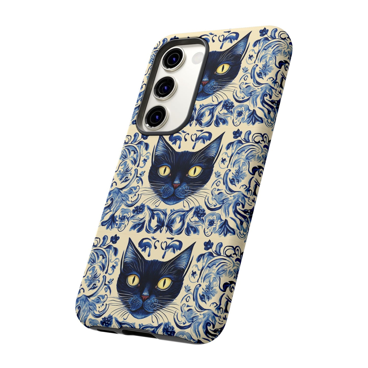 Tough Phone Cases - Mediterranean Tile Motif With Blue Cats