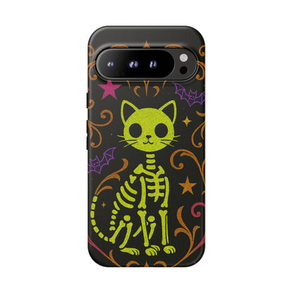 Halloween Cat Skeleton Phone Case Cute Spooky Neon iPhone Samsung Pixel Case