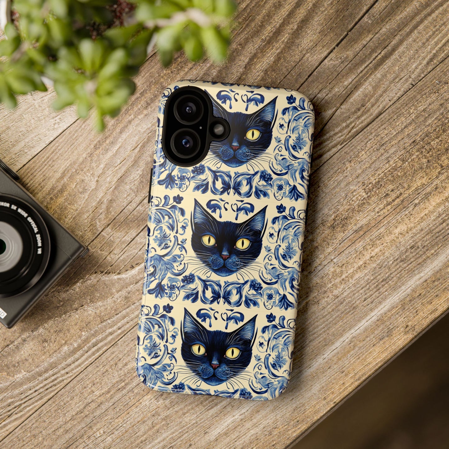 Tough Phone Cases - Mediterranean Tile Motif With Blue Cats